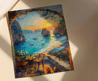 Thailand Beach Wall Art, Limestone Cliff Art Print, Open Window Poster, Tropical Sunset Painting, Asian Food Decor