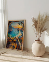Thailand Beach Wall Art, Limestone Cliff Art Print, Open Window Poster, Tropical Sunset Painting, Asian Food Decor