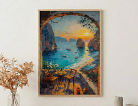 Thailand Beach Wall Art, Limestone Cliff Art Print, Open Window Poster, Tropical Sunset Painting, Asian Food Decor