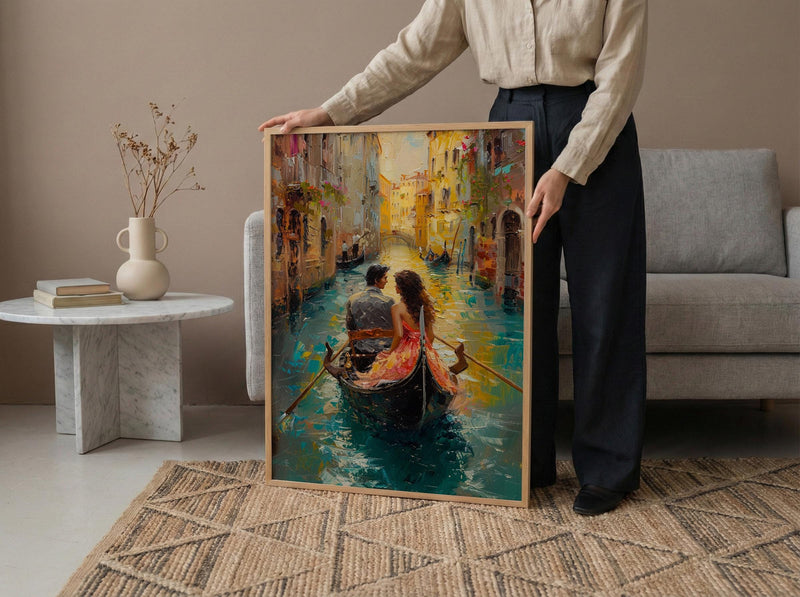Venice Art Print, Italy Canal Wall Art, Gondola Romantic Poster, Historic Cityscape Painting, European Travel Decor