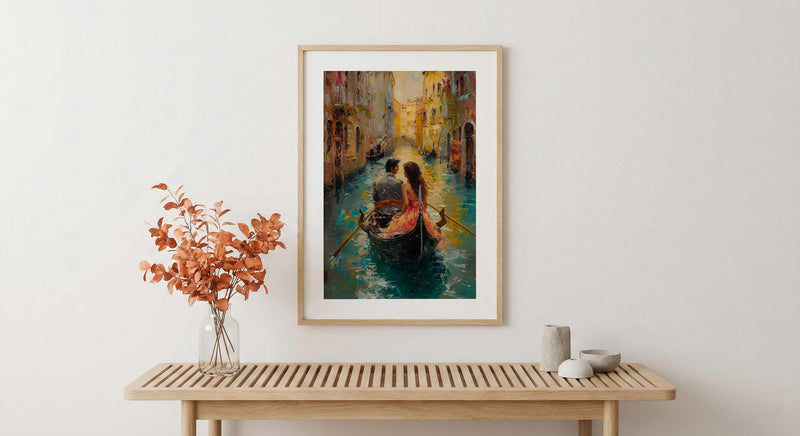 Venice Art Print, Italy Canal Wall Art, Gondola Romantic Poster, Historic Cityscape Painting, European Travel Decor