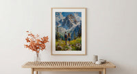 Swiss Alps Wall Art, Switzerland Mountain Art Print, Nature Adventure Poster, Snowy Peak Painting, European Landscape Decor