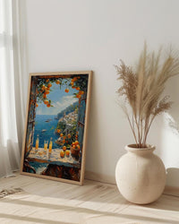 Amalfi Coast Poster, Italy Window Art Print, Limoncello Ocean Wall Art, Lemon Tree Painting, Sunny Coastal Decor