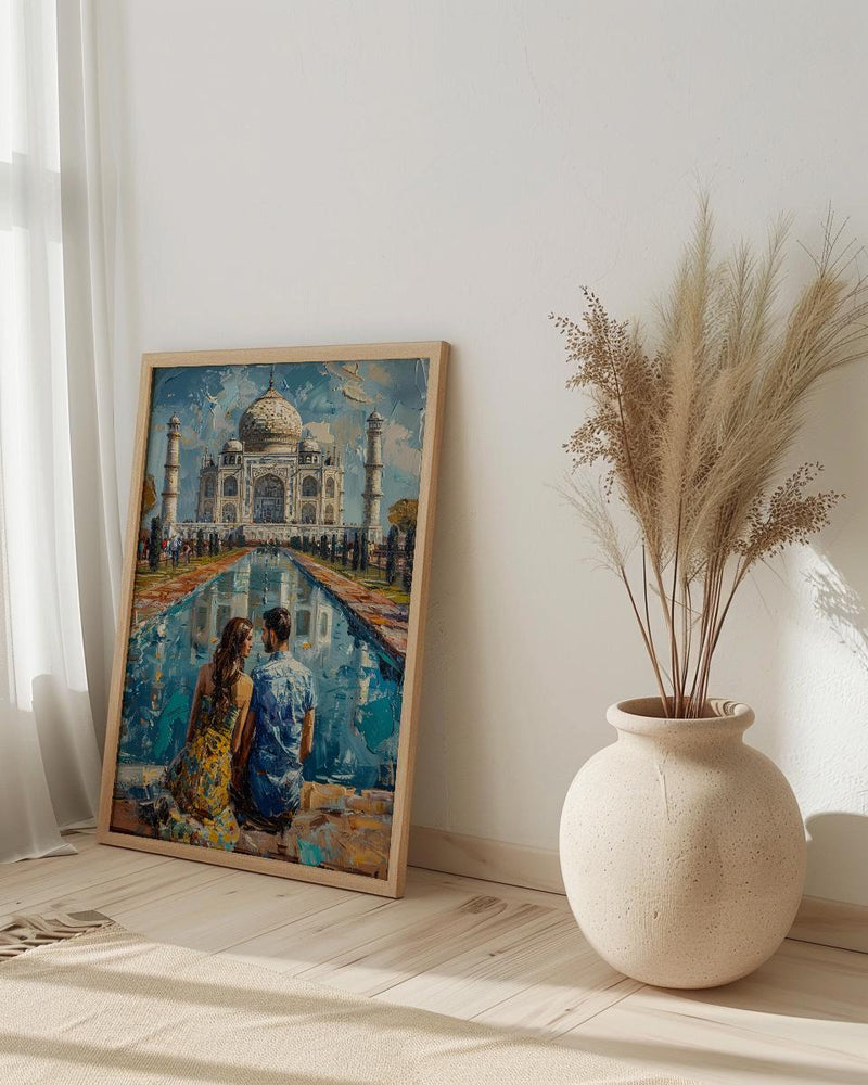 India Wall Art, Taj Mahal Art Print, Romantic Couple Poster, Agra Architecture Painting, Asian Travel Decor
