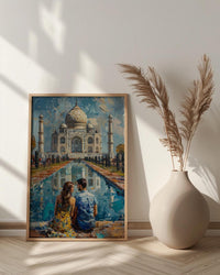 India Wall Art, Taj Mahal Art Print, Romantic Couple Poster, Agra Architecture Painting, Asian Travel Decor