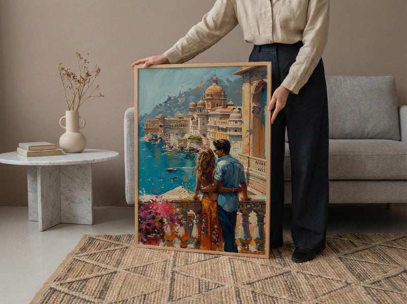 Jaipur Poster, Rajasthan Art Print, Pink City Wall Art, Palace Balcony Painting, Colorful Indian Decor