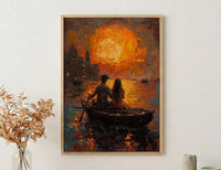 Varanasi Wall Art, Ganges River Art Print, Spiritual Sunset Poster, Boat Candle Painting, Hindu Culture Decor