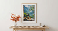Darjeeling Art Print, Tea Garden Poster, Misty Mountain Wall Art, Masala Chai Painting, India Window Decor