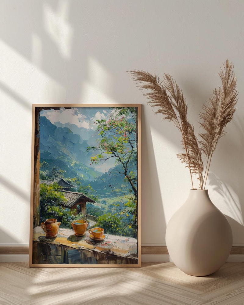 Darjeeling Art Print, Tea Garden Poster, Misty Mountain Wall Art, Masala Chai Painting, India Window Decor