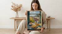 India Train Poster, Countryside Art Print, Travel Window Wall Art, Samosa Tea Painting, Cozy Asian Decor