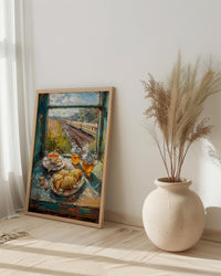 India Train Poster, Countryside Art Print, Travel Window Wall Art, Samosa Tea Painting, Cozy Asian Decor