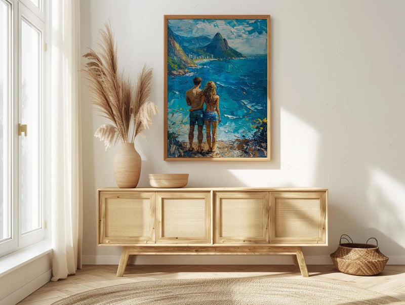 Rio de Janeiro Art Print, Brazil Ocean Poster, Christ the Redeemer Wall Art, Blue Mountain Painting, Tropical Travel Decor