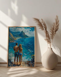Rio de Janeiro Art Print, Brazil Ocean Poster, Christ the Redeemer Wall Art, Blue Mountain Painting, Tropical Travel Decor