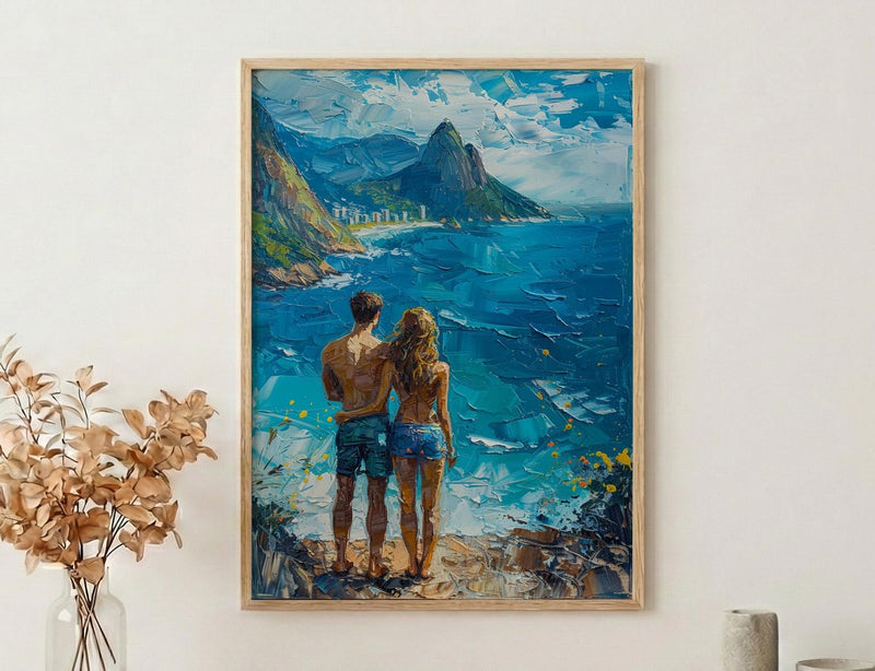 Rio de Janeiro Art Print, Brazil Ocean Poster, Christ the Redeemer Wall Art, Blue Mountain Painting, Tropical Travel Decor