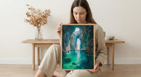 Mexico Wall Art, Cenote Cave Art Print, Magical Swimming Poster, Turquoise Water Painting, Boho Travel Decor