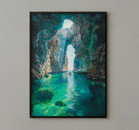 Mexico Wall Art, Cenote Cave Art Print, Magical Swimming Poster, Turquoise Water Painting, Boho Travel Decor