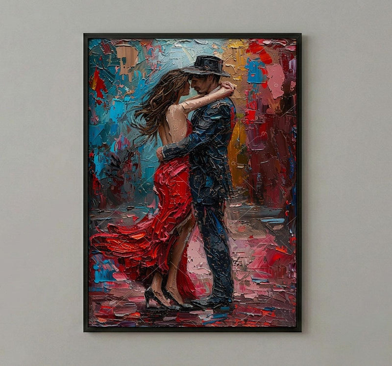 Buenos Aires Poster, Argentina Tango Art Print, Dramatic Dance Wall Art, Colorful Street Painting, Passionate Red Decor