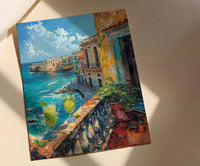 Havana Balcony Poster, Cuba Window Art Print, Mojito Summer Wall Art, Ocean View Painting, Colorful Coastal Decor