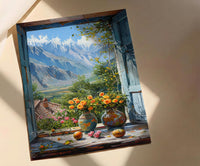 Andes Mountain Art Print, South America Window Poster, Yerba Mate Wall Art, Rustic Nature Painting, Cozy Travel Decor