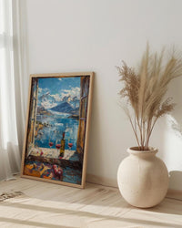Patagonia Wall Art, Glacier Mountain Art Print, Cold Winter Window Poster, Red Wine Decor, Cozy Nature Painting