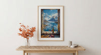 Patagonia Wall Art, Glacier Mountain Art Print, Cold Winter Window Poster, Red Wine Decor, Cozy Nature Painting