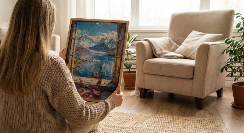 Patagonia Wall Art, Glacier Mountain Art Print, Cold Winter Window Poster, Red Wine Decor, Cozy Nature Painting