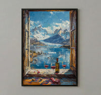Patagonia Wall Art, Glacier Mountain Art Print, Cold Winter Window Poster, Red Wine Decor, Cozy Nature Painting