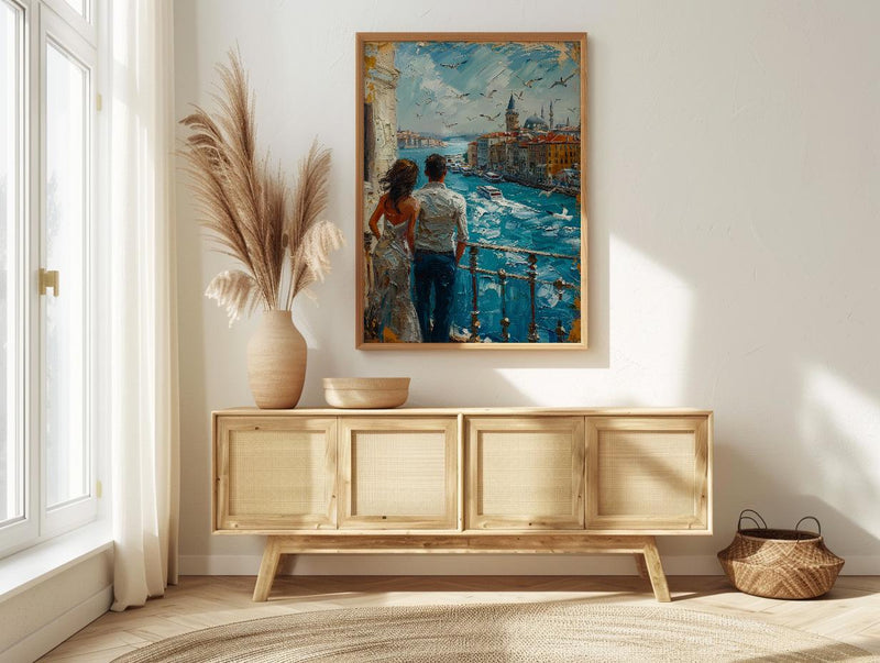 Istanbul Poster, Turkey Travel Art Print, Galata Tower Wall Art, Bosphorus Ferry Painting, Cityscape Decor