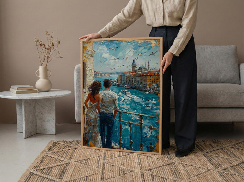 Istanbul Poster, Turkey Travel Art Print, Galata Tower Wall Art, Bosphorus Ferry Painting, Cityscape Decor