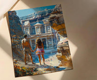 Petra Art Print, Jordan Treasury Poster, Ancient City Wall Art, Dramatic Light Painting, Middle Eastern Boho Decor