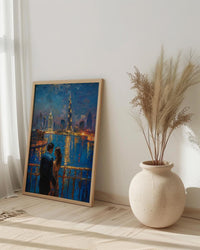 Dubai Wall Art, Burj Khalifa Art Print, Night Skyline Poster, Luxury Cityscape Painting, Modern UAE Decor
