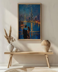Dubai Wall Art, Burj Khalifa Art Print, Night Skyline Poster, Luxury Cityscape Painting, Modern UAE Decor