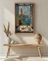 Istanbul Art Print, Maidens Tower Poster, Bosphorus Window Wall Art, Turkish Tea Simit Decor, Seaside Painting