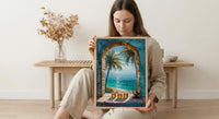 Desert Oasis Art Print, Palm Tree Poster, Relaxing Window Wall Art, Hookah Tea Painting, Middle Eastern Decor