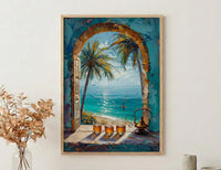 Desert Oasis Art Print, Palm Tree Poster, Relaxing Window Wall Art, Hookah Tea Painting, Middle Eastern Decor