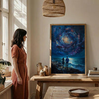 Celestial Wall Art, Cosmic Galaxy Art Print, Twin Flames Poster, Mystical Couple Painting, Space Witchy Decor