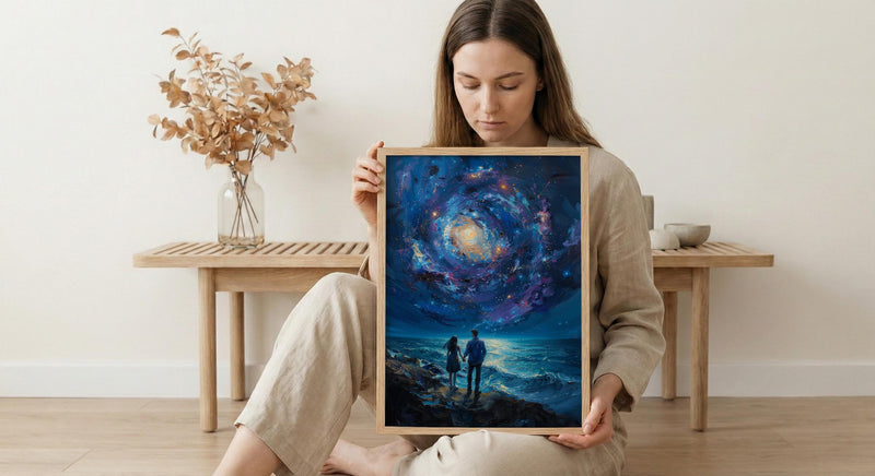 Celestial Wall Art, Cosmic Galaxy Art Print, Twin Flames Poster, Mystical Couple Painting, Space Witchy Decor