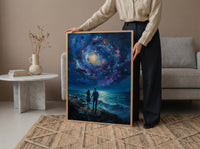 Celestial Wall Art, Cosmic Galaxy Art Print, Twin Flames Poster, Mystical Couple Painting, Space Witchy Decor