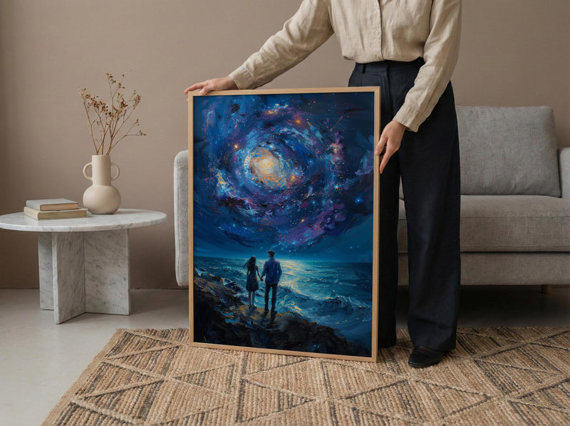 Celestial Wall Art, Cosmic Galaxy Art Print, Twin Flames Poster, Mystical Couple Painting, Space Witchy Decor