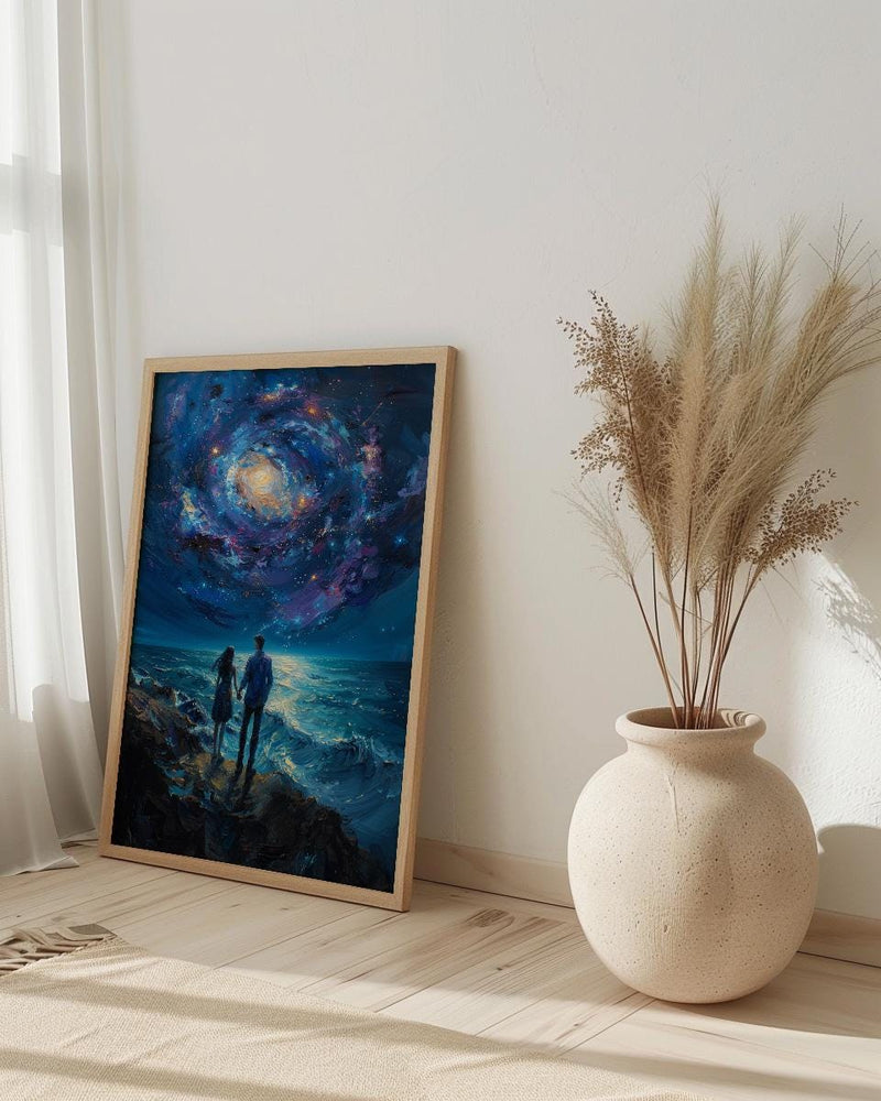 Celestial Wall Art, Cosmic Galaxy Art Print, Twin Flames Poster, Mystical Couple Painting, Space Witchy Decor