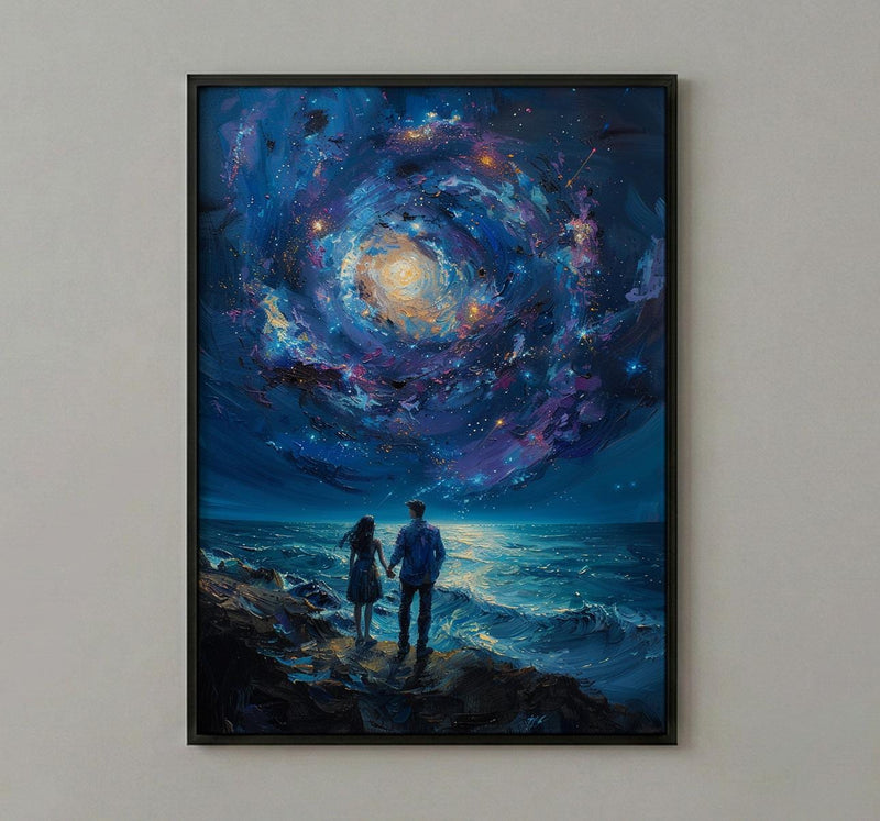 Celestial Wall Art, Cosmic Galaxy Art Print, Twin Flames Poster, Mystical Couple Painting, Space Witchy Decor