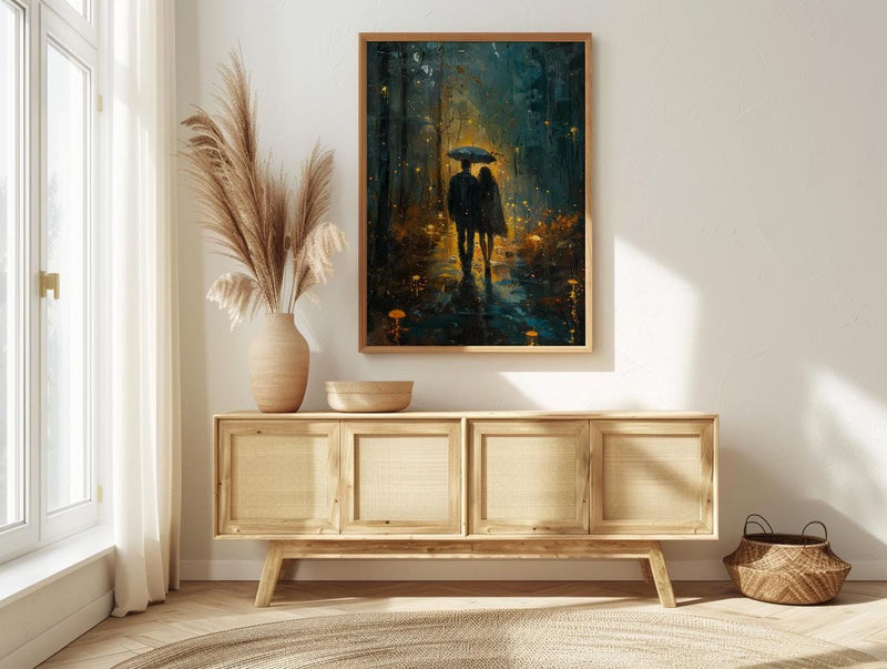 Enchanted Forest Poster, Mystical Art Print, Mushroom Wall Art, Witchy Couple Painting, Dark Fantasy Decor