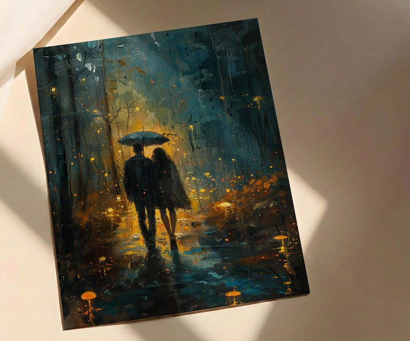 Enchanted Forest Poster, Mystical Art Print, Mushroom Wall Art, Witchy Couple Painting, Dark Fantasy Decor