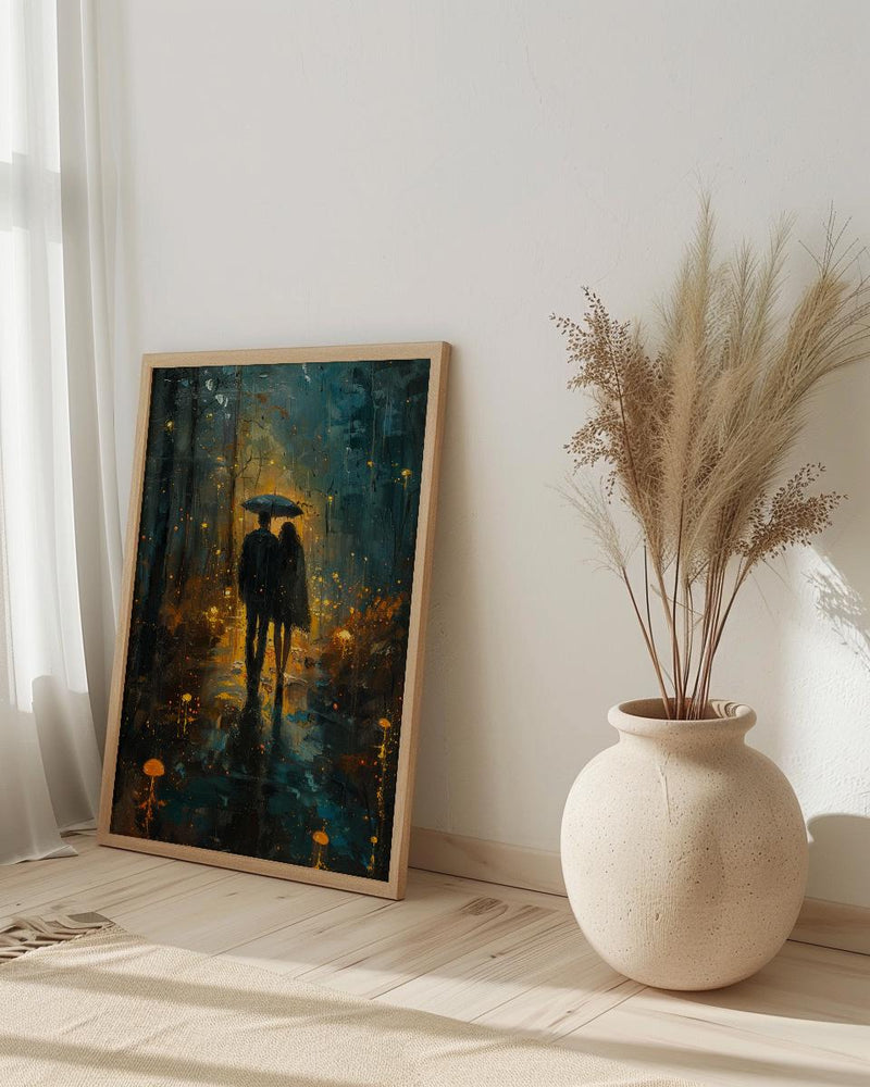 Enchanted Forest Poster, Mystical Art Print, Mushroom Wall Art, Witchy Couple Painting, Dark Fantasy Decor
