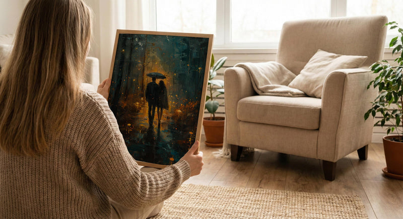 Enchanted Forest Poster, Mystical Art Print, Mushroom Wall Art, Witchy Couple Painting, Dark Fantasy Decor