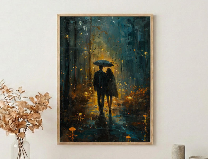 Enchanted Forest Poster, Mystical Art Print, Mushroom Wall Art, Witchy Couple Painting, Dark Fantasy Decor