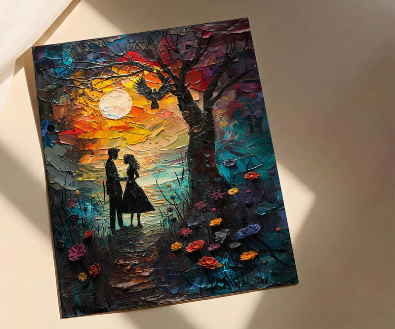 The Lovers Tarot Wall Art, Mystical Garden Art Print, Occult Poster, Spiritual Couple Painting, Witchy Gift Decor