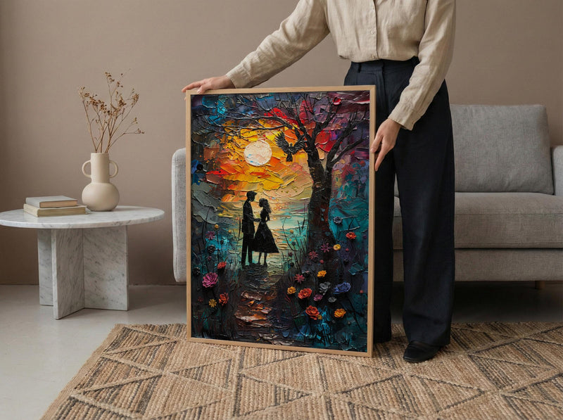 The Lovers Tarot Wall Art, Mystical Garden Art Print, Occult Poster, Spiritual Couple Painting, Witchy Gift Decor