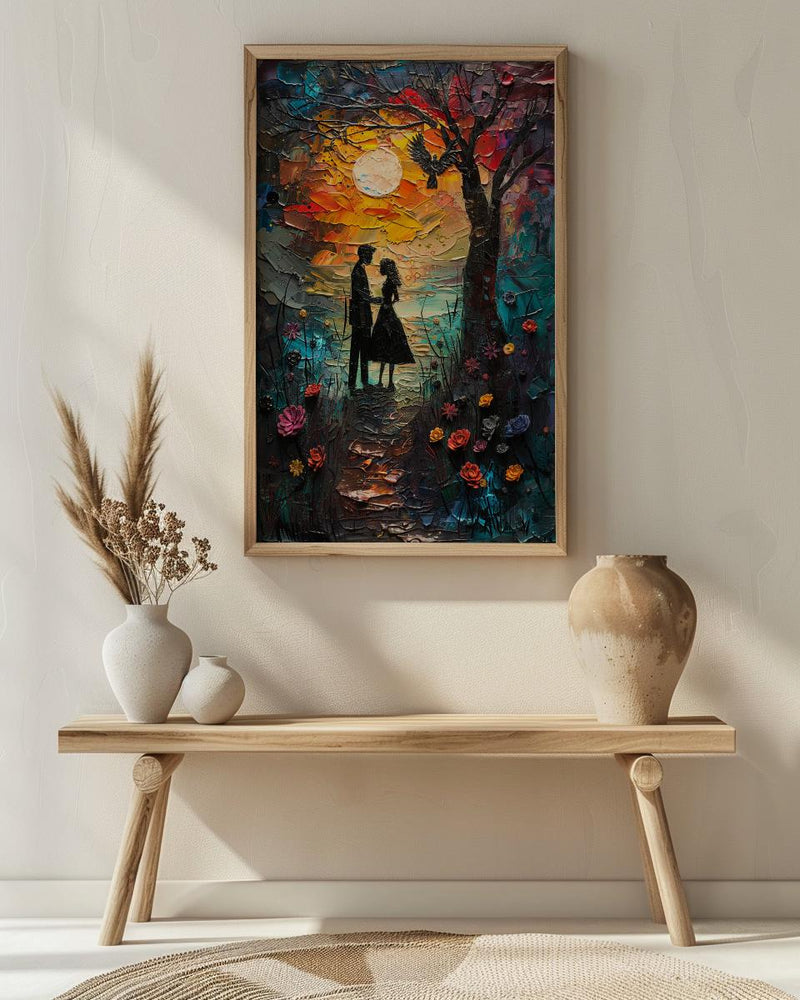 The Lovers Tarot Wall Art, Mystical Garden Art Print, Occult Poster, Spiritual Couple Painting, Witchy Gift Decor