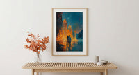 Crystal Cave Poster, Magical Wall Art, Fantasy Adventure Print, Glowing Gems Painting, Mystical Decor